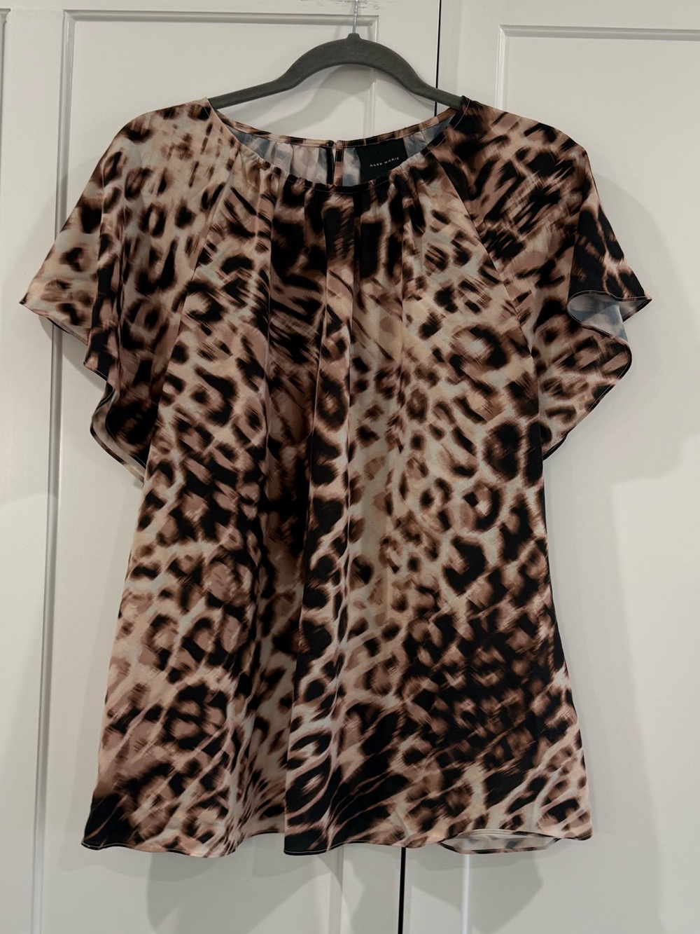 Alex Marie Leopard Print Flutter Sleeve Blouse - Brown & Black